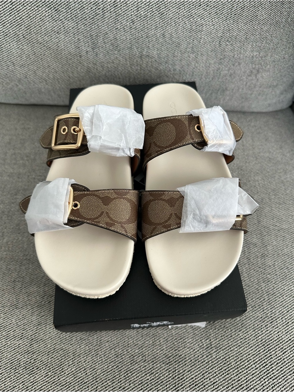 NEW COACH Allanah Slide Sandal Women's CK412 Khaki/Chalk US 8